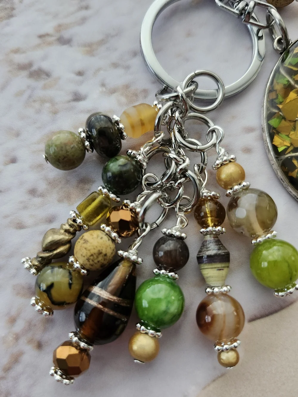 Shell Fossil Purse Charm or Keychain Jasper Agate Stone Handcrafted
